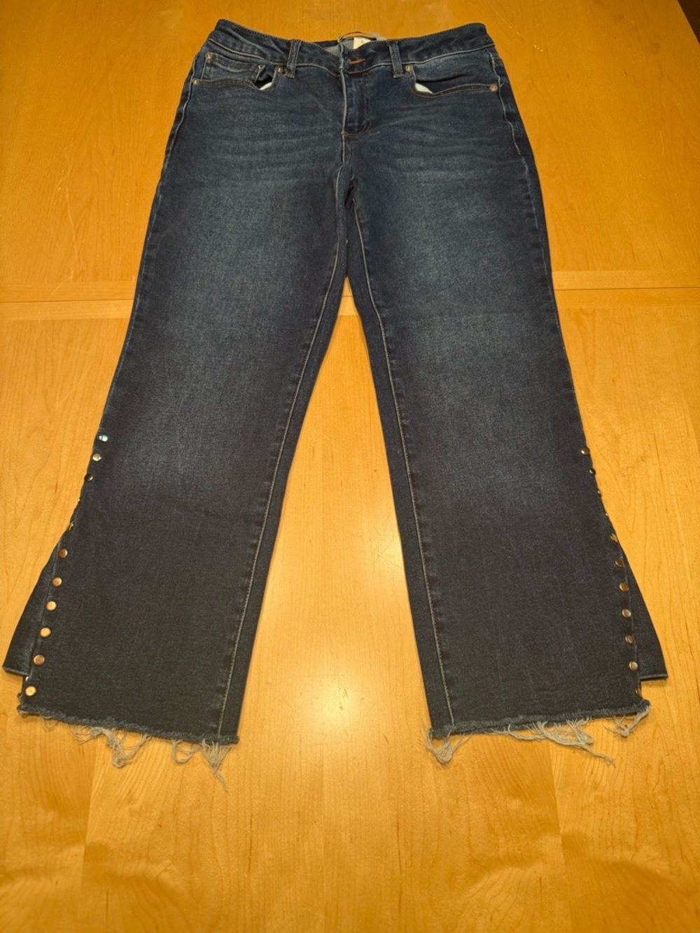 Dark Blue Flare Jeans with Side Stud Accents
